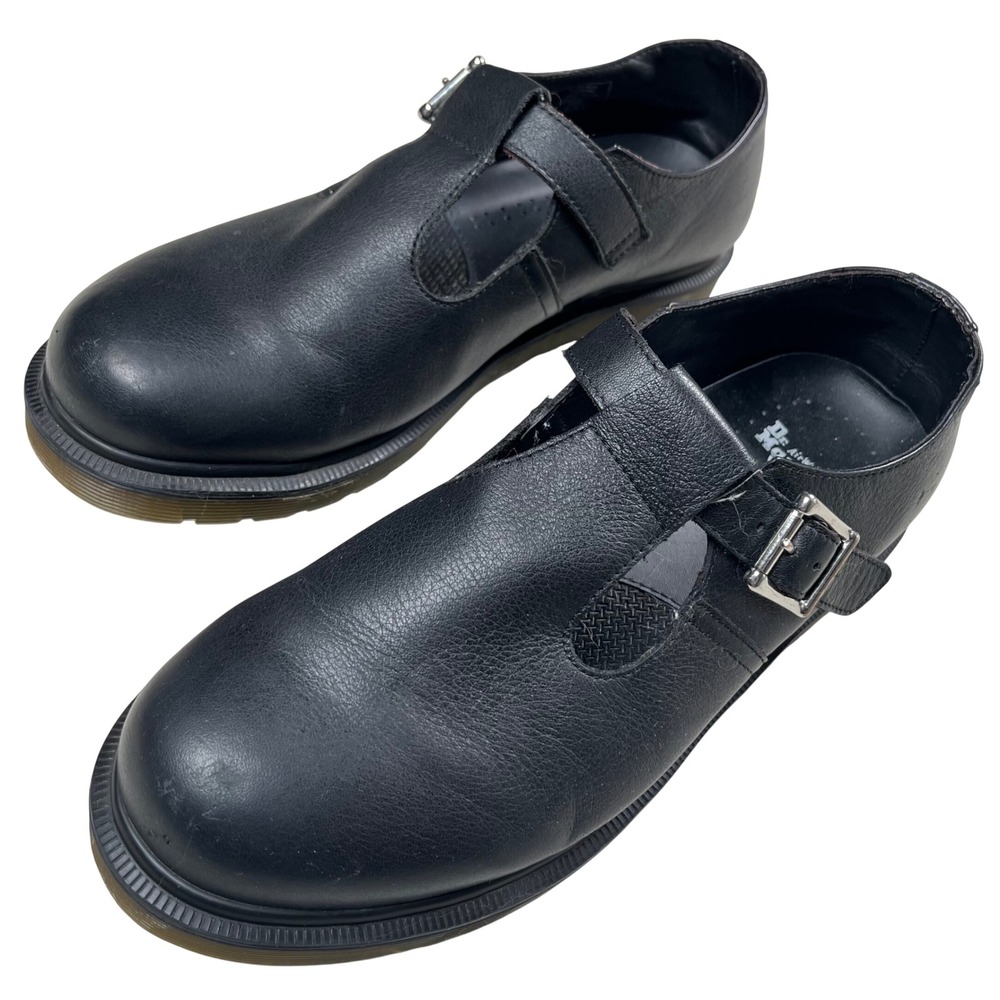 Dr Martens Polley PW Mary Jane Women 11 Black Leather Buckle T-Bar Shoes Classic